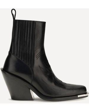 Rabanne Leather Cowboy Ankle Boots - Black