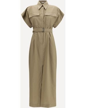 Brunello Cucinelli Pocket Belted Midi Dress - Natural