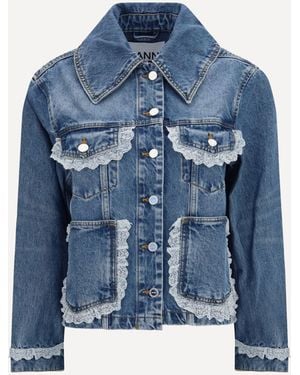 Ganni Rigid Denim Jacket With Lace Details - Blue