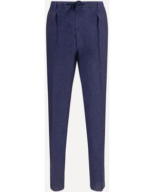 Gi Capri Linen Drawstring Trousers - Blue