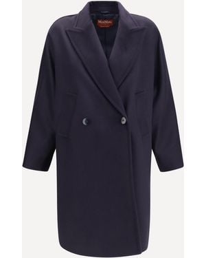Max Mara Double Breasted Wool Drap Coat - Blue