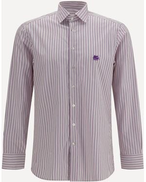 Etro Roma Striped Cotton Shirt With Pegaso Logo - Purple