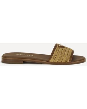 Prada Raffia Slippers Sandals - Brown