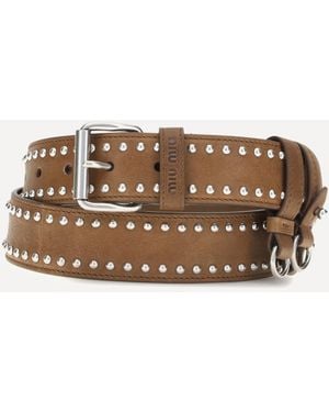 Miu Miu Studded Suede Belt - Natural