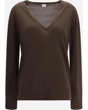TOTEME V-Neck Cashmere-Blend Jumper - Brown