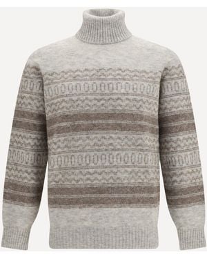 Brunello Cucinelli Turtleneck Jumper Fair Isle - Grey