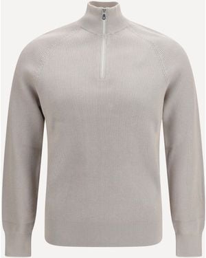 Brunello Cucinelli Cotton Jumper With A High Neckline - Grey