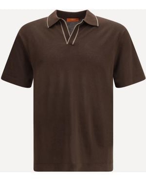 Cruna Knitted Polo With Short Sleeves - Brown