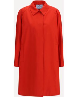 Prada Cotton Gabardine Coat With Classic Collar - Red