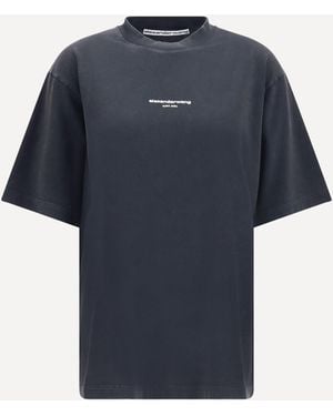 Alexander Wang Short-Sleeve T-Shirt With Central Logo Print - Blue