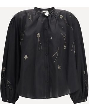 forte_forte Forte_Forte Fleurs D'Orient Embroidered Voile Bohemian Shirt - Black
