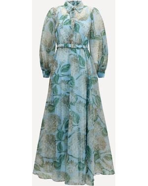 Nissa Printed Organza Dress - Blue