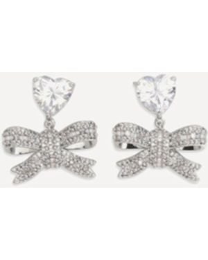 Self-Portrait Heart-Shaped Crystal Bow Drop Earrings - White