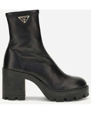 Prada Stretch Leather Platform Ankle Boots - Black