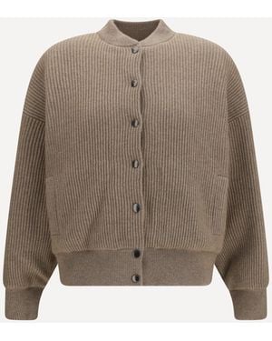 Brunello Cucinelli Ribbed Cashmere Bomber - Brown