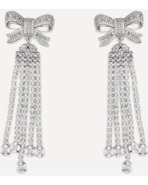 Self-Portrait Crystal Bow Drop Earrings - Natural