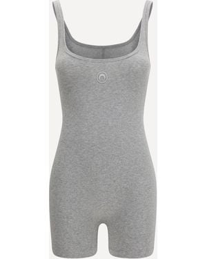Marine Serre Moon Logo Ribbed Jersey Short Catsuit - Grey