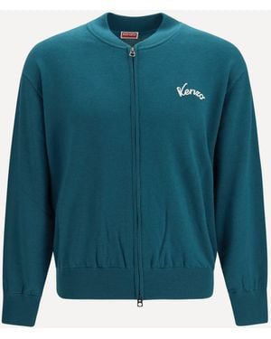 KENZO Eiffel Tower Design Wool Zip Cardigan - Blue