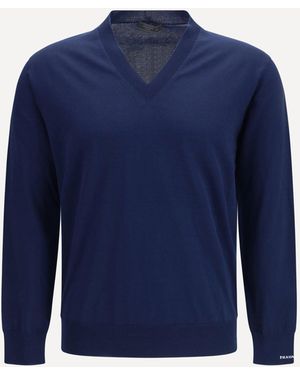Prada Cotton V-Neck Sweater - Blue