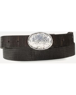 Brunello Cucinelli Texture Calfskin Belt With Braided Metal Buckle - White