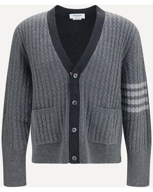 Thom Browne Virgin Wool V-Neck Cardigan Tonal - Grey