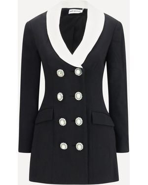 Self-Portrait Long Double-Breasted Blazer With Contrast Neckline - Black