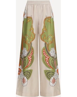 La DoubleJ Printed Silk Palazzo Pants - White