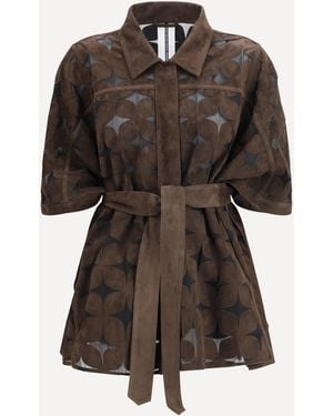 S.w.o.r.d 6.6.44 Goat Suede Leather Cape With Sheer See-Through Inserts - Brown