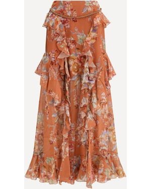 Zimmermann Long Ruffle Skirt - Orange