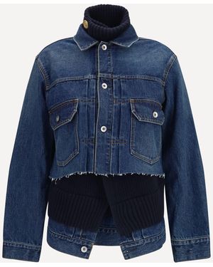 Sacai Denim Jacket With Wool Knit Layer - Blue