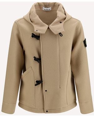 Stone Island Wool And Cashmere Jacket With Wooden Buttons - Natural