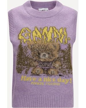 Ganni Teddy Alpaca And Wool-Blend Vest - Purple