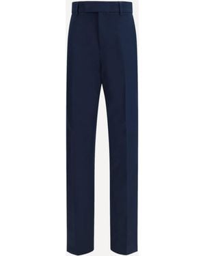 Ferragamo Cotton And Cashmere Chinos Trousers - Blue