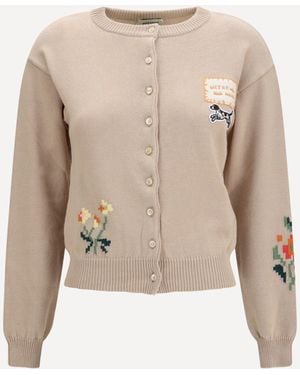 Weekend by Maxmara Cotton Knit Cardigan With Intarsia - Natural