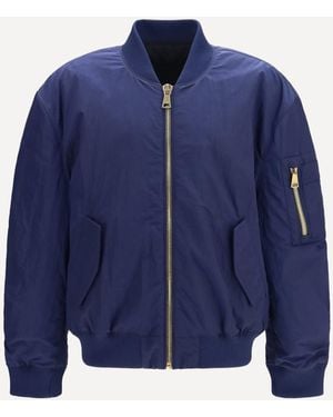Balmain Nylon Bomber Jacket With Embroidered Back Logo - Blue