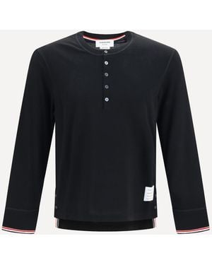 Thom Browne Buttoned Sweater With Rwb Cuffs - Blue