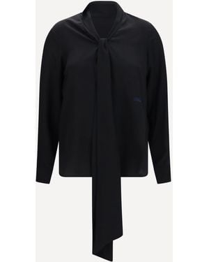 Burberry Silk Blouse With Embroidered Logo And Scarf Detail - Black