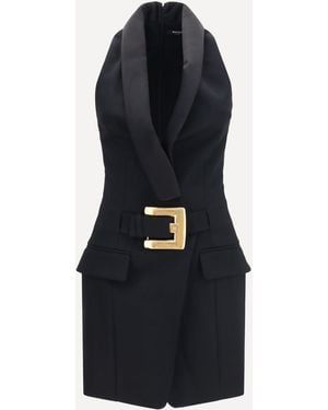 Balmain Grain De Poudre Belted Dress - Blue