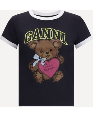 Ganni T-Shirt With Colourful Print - Black