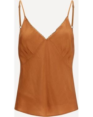 forte_forte Forte_Forte Short Embroidered Habotai Silk Top - Brown