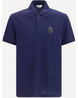 Versace Cotton Piqué Polo With Medusa Patch - Blue