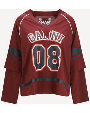 Ganni Cocora Double-Layer Long-Sleeve T-Shirt - Red