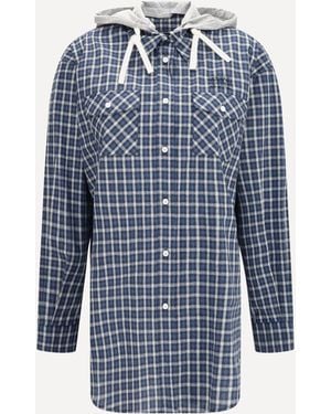 Miu Miu Checked Hooded Shirt - Blue