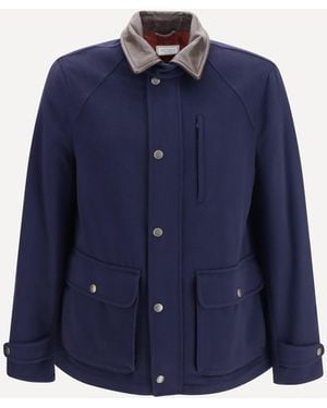 Brunello Cucinelli Virgin Wool Jacket Withnappa Inserts - Blue