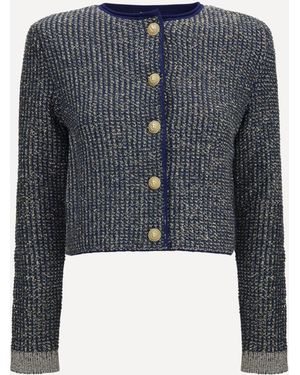 Balmain Quilted Sequin Cardigan With Decorative Buttons - Blue