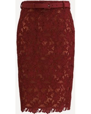 Self-Portrait Guipure Lace Midi Skirt - Red