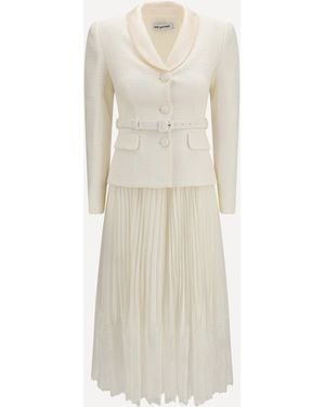 Self-Portrait Bouclé Midi Dress With Shawl Collar - White