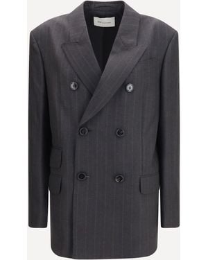 Ami Paris Striped Wool Double Breasted Blazer - Blue