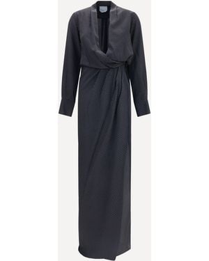 Sa Su Phi Cross-Over Maxi Dress With Micro Polka Dots - Blue