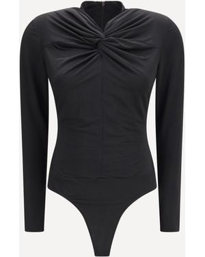 Nissa Long-Sleeve Bodysuit With Twist Detail - Black